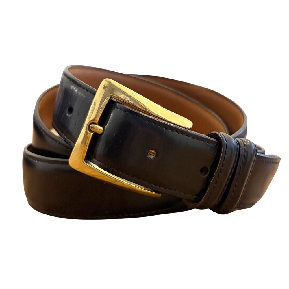 Allen Edmonds Belt Mens 42 Polished Leather Solid Brass Buckle Black READ